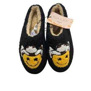 Ella & Joy Women's Slippers Black w/ Cowboy Smiles Slip On Cozy Size M (8) New